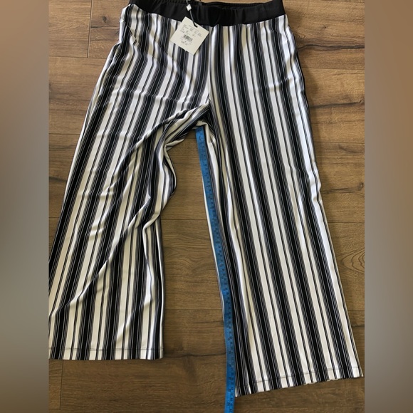 MELANIE LYNE WIDE LEG PALLAZZO VERTICAL STRIPED ELASTIC WAIST PANTS no pockets - Picture 7 of 10